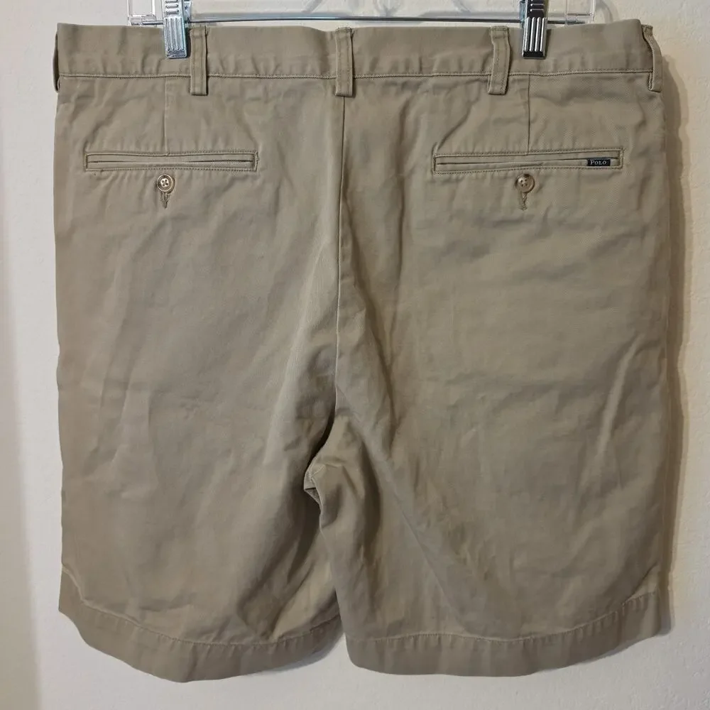 Polo Ralph Lauren Chino Shorts Men's 36 Tan Khaki Beige Classic Fit Pleated 8.5
